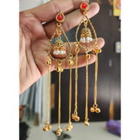 Rekha Gold Royal Pota Stone And Ghungroo Kashmiri Dangler Earrings (Pack of 12)