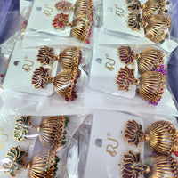 Rekha Gold Royal Lotus Meenakari And Pearl Designer Jhumki Earrings  (Pack of 4)