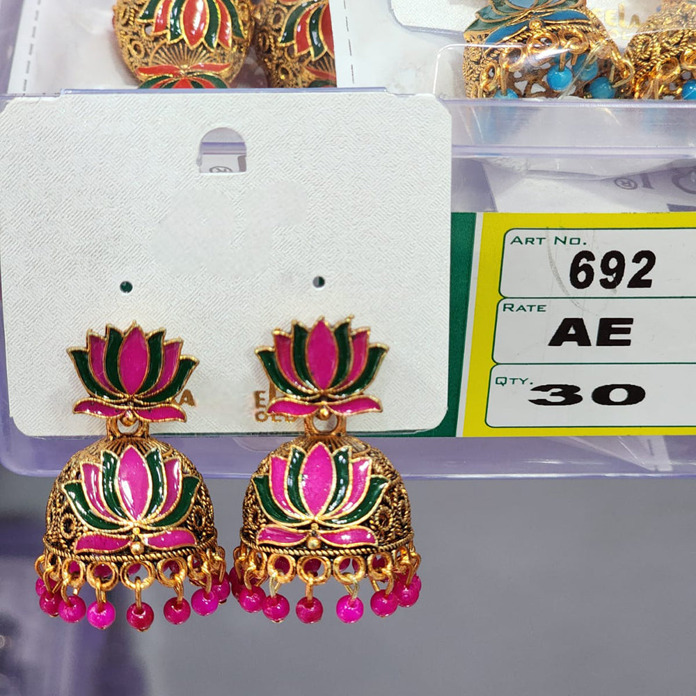 Rekha Gold Royal Lotus Meenakari And Pearl Designer Jhumki Earrings  (Pack of 30)