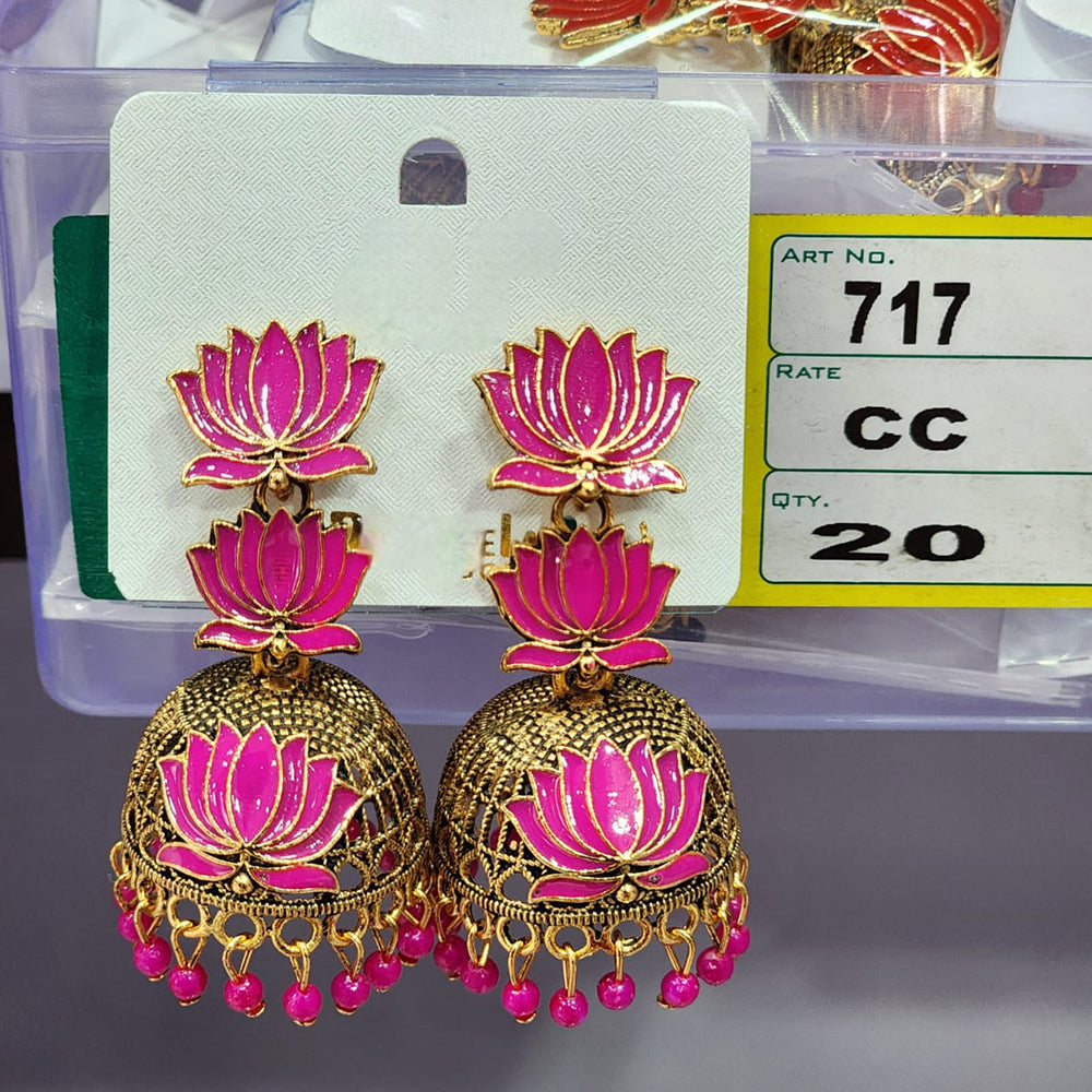 Rekha Gold Royal Lotus Meenakari And Pearl Designer Jhumki Earrings  (Pack of 20)