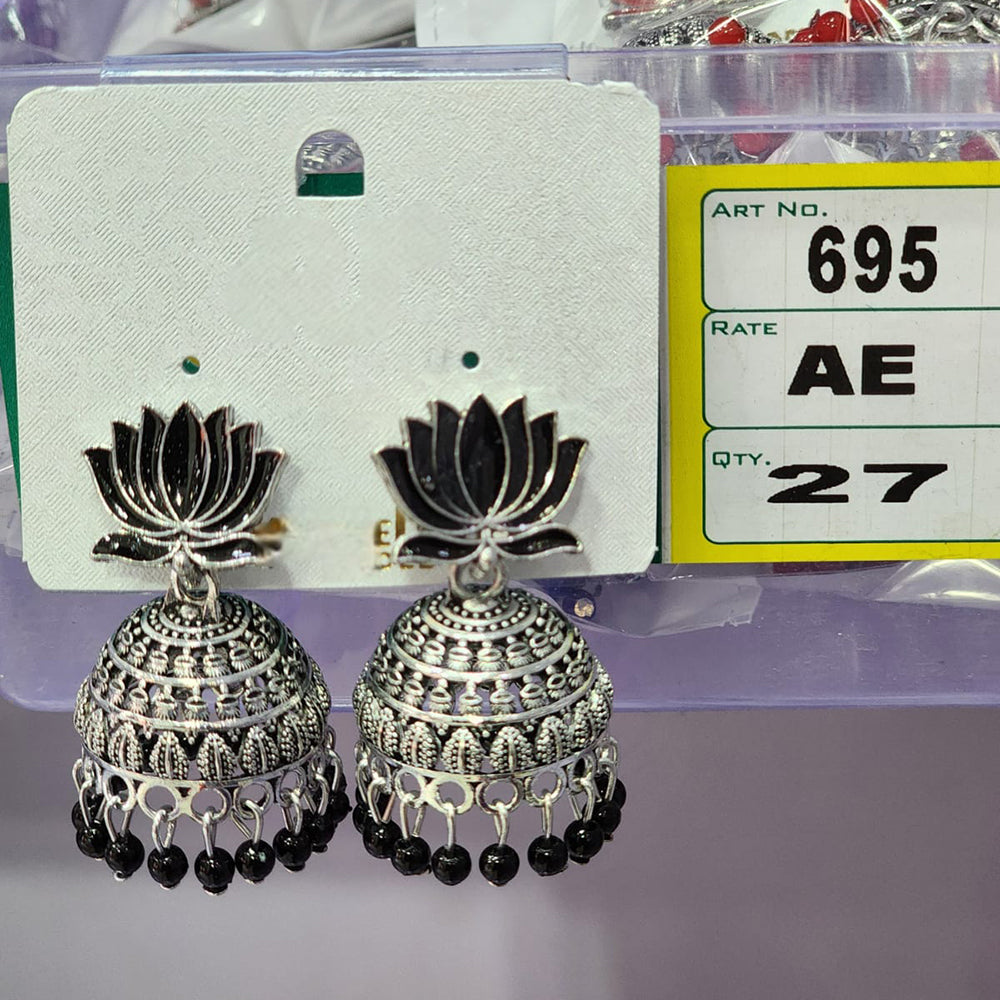 Rekha Gold Oxidised Plated Royal Lotus Meenakari And Pearl Designer Jhumki Earrings (Pack of 27)