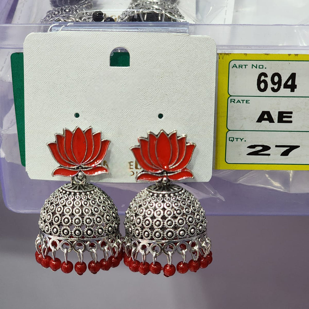 Rekha Gold Oxidised Plated Royal Lotus Meenakari And Pearl Designer Jhumki Earrings (Pack of 27)