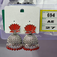 Rekha Gold Oxidised Plated Royal Lotus Meenakari And Pearl Designer Jhumki Earrings (Pack of 27)