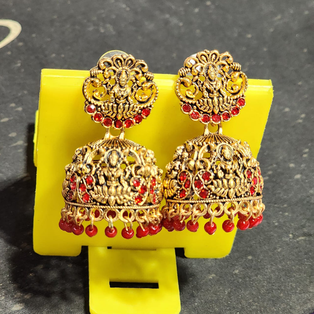 Rekha Gold Pota Stone And Pearl Temple Designer Jhumki Earrings (Pack of 24)