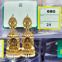 Rekha Gold Austrian Stone And Pearl Temple Designer Jhumki Earrings (Pack of 24)