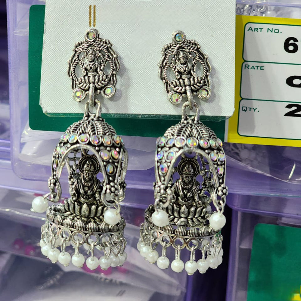 Rekha Gold Oxidised Plated Austrian Stone And Pearl Temple Designer Jhumki Earrings (Pack of 24)