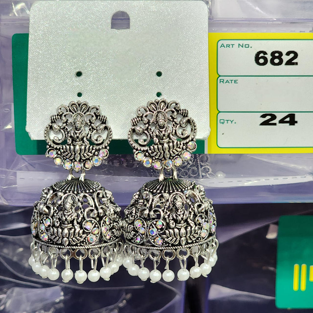 Rekha Gold Oxidised Plated Austrian Stone And Pearl Temple Designer Jhumki Earrings (Pack of 24)