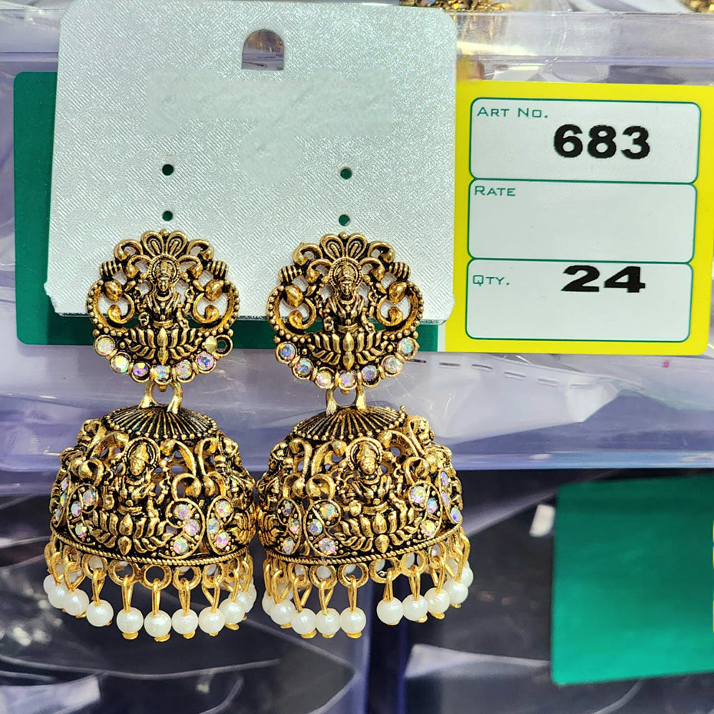 Rekha Gold Austrian Stone And Pearl Temple Designer Jhumki Earrings (Pack of 24)