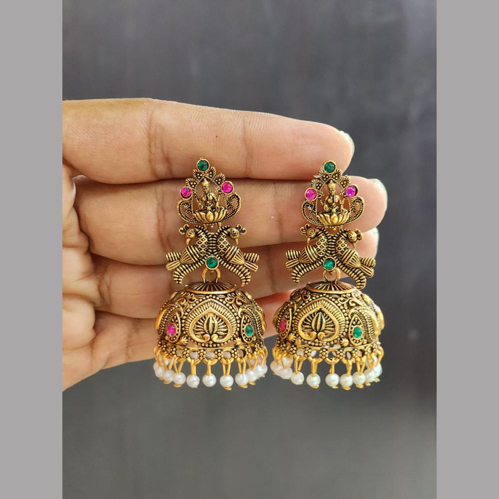 Rekha Gold Pota Stone And Pearl Temple Meenakari Designer Dangler Earrings  (Pack of 20)