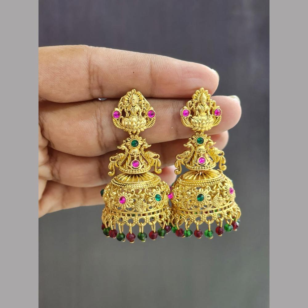 Rekha Gold Pota Stone And Pearl Temple Meenakari Designer Dangler Earrings  (Pack of 20)
