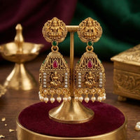 Kishi Jewels Pota Stone And Pearl South Indian Style Temple Jhumki Earrings  (Pack of 12)