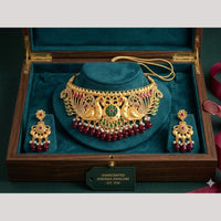 Kishi Jewels Traditional Gold Plated Pota Stone And Beads Choker Necklace Set (Pack of 6)