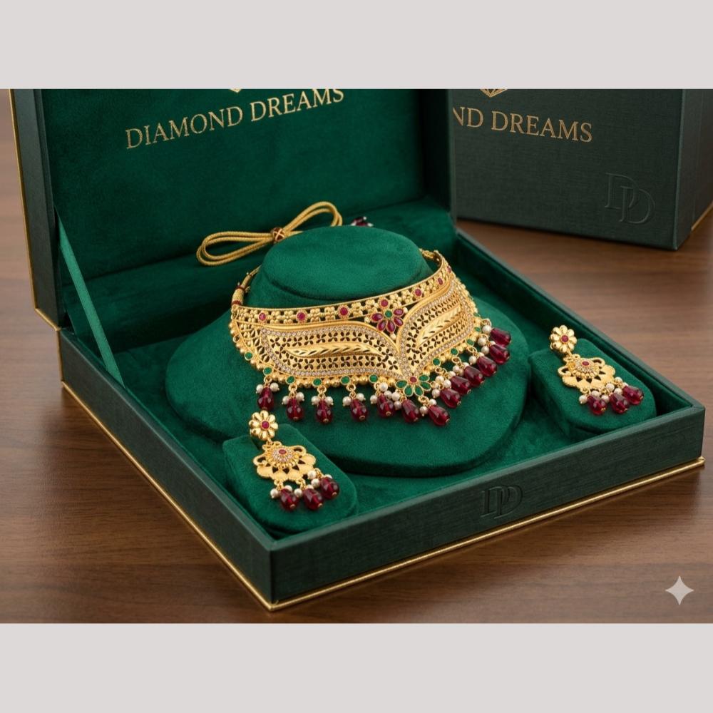 Kishi Jewels Traditional Gold Plated Pota Stone And Beads Choker Necklace Set (Pack of 6)