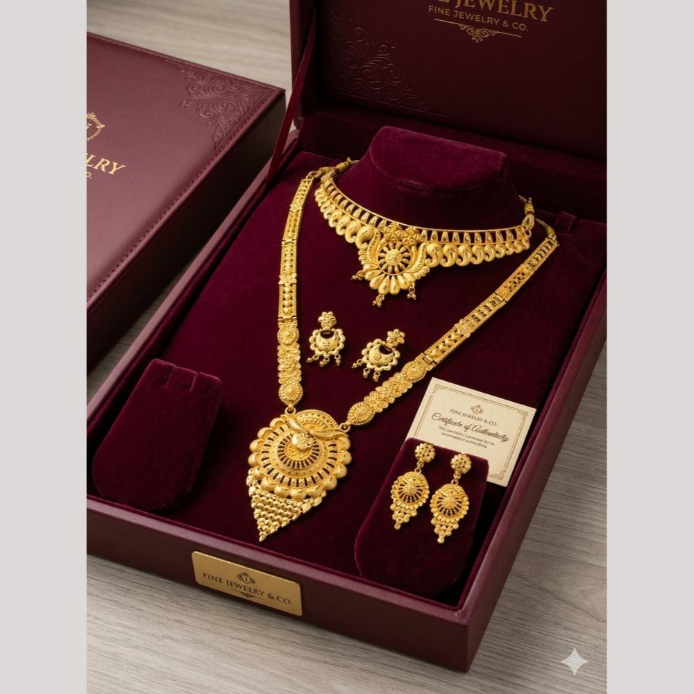 Kishi Jewels Premium Gold Plated Long & Short Double Necklace Set (Pack of 6)