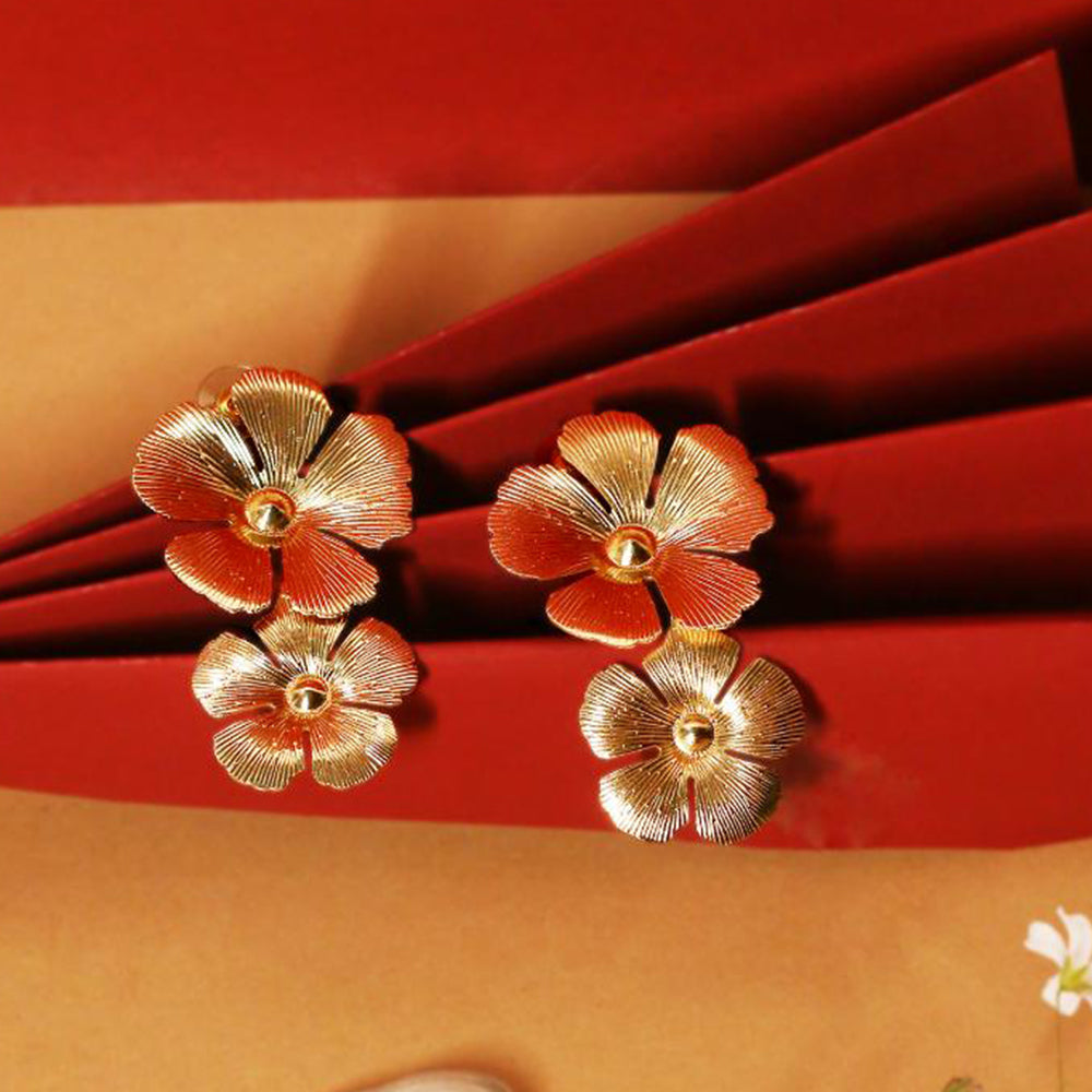 Viraasi Stylish Gold Plated Floral Motif Dangler Earrings