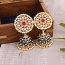 Viraasi Kundan Stone And Pearl Meenakari Jhumki Earrings 