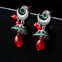 Viraasi Ethnic Oxidised Plated Meenakari And Pearl Jhumki Earrings 