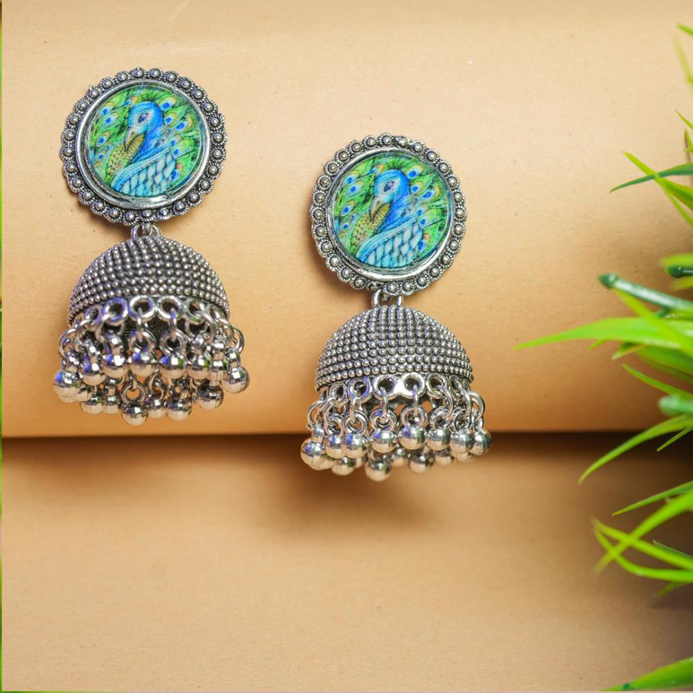Viraasi Ethnic Oxidised Plated Pearl Jhumki Earrings 