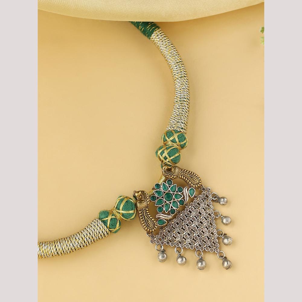 Viraasi Party Wear 2 Tone Plated Pota Stone And Pearl Necklace