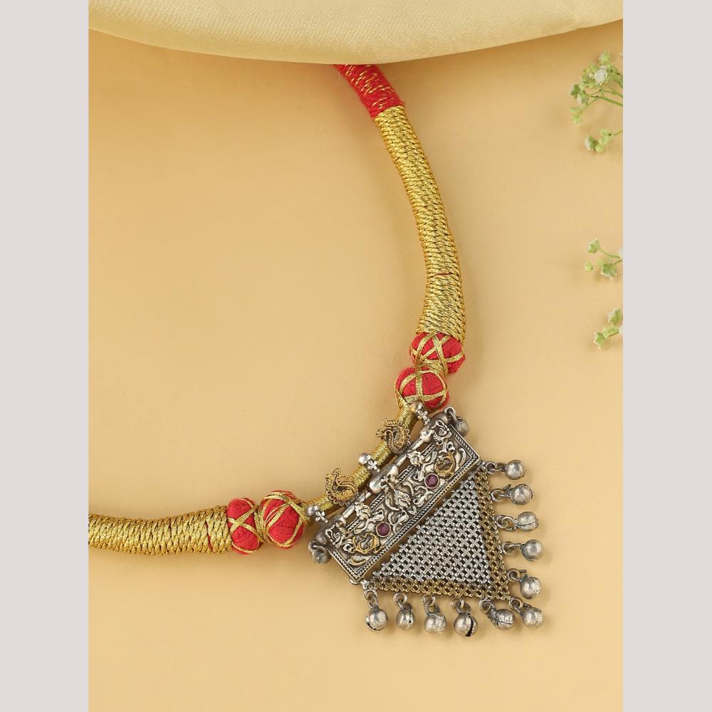 Viraasi Party Wear 2 Tone Plated Pota Stone And Pearl Necklace