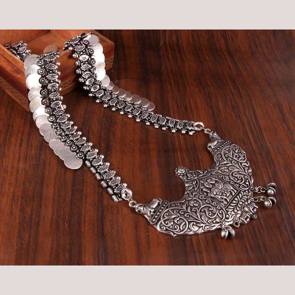 Viraasi Vintage Oxidised Plated Pearl Necklace