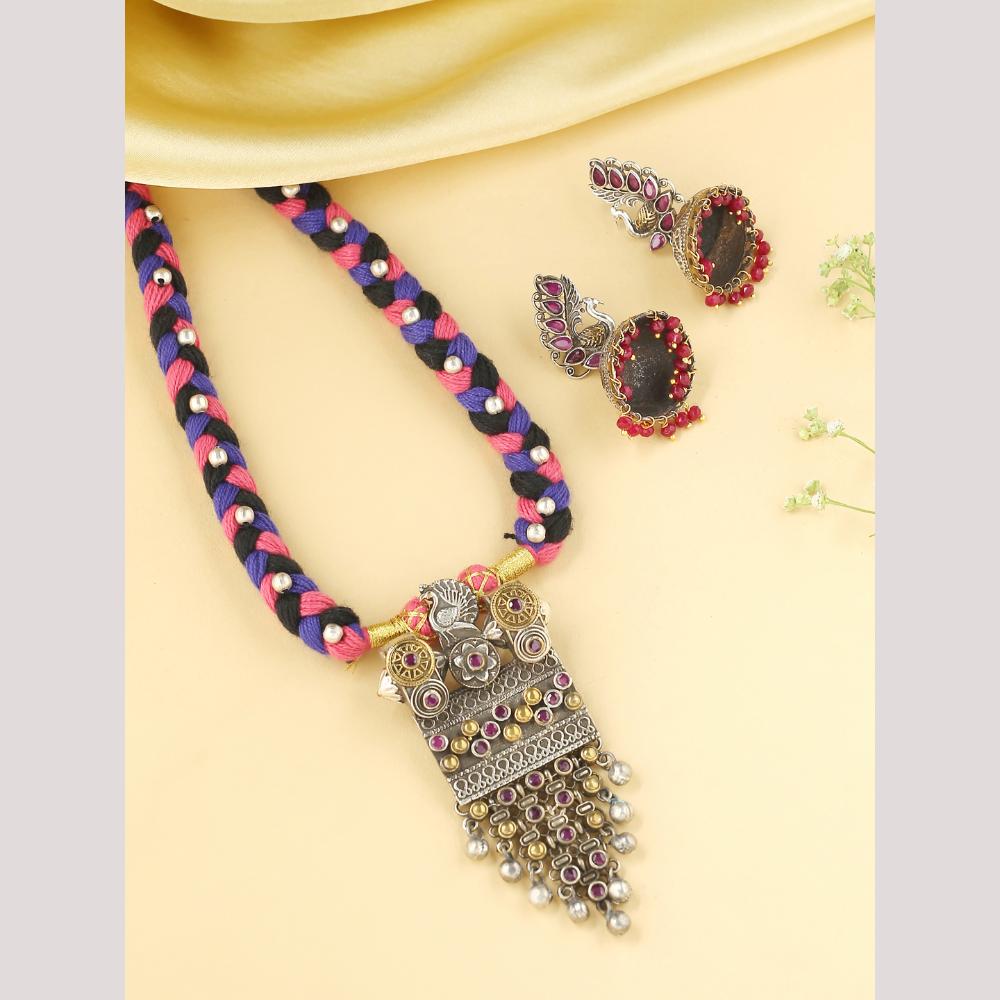 Viraasi Party Wear 2 Tone Plated Pota Stone And Pearl Necklace