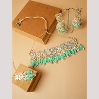Viraasi Kundan Stone And Pearl Meenakari Choker Necklace Set for Women