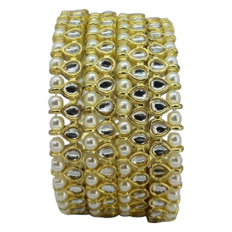 Amity Arts Gold Plated Kundan Stone And Pearls Bangle (4 Piece)