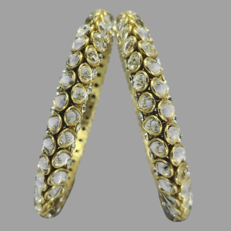 Amity Arts Matte Gold Plated Kundan Stone Bangle (2 Piece)