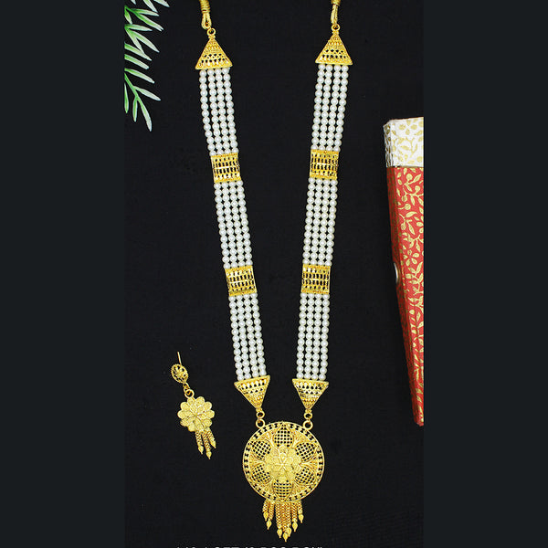 Mahavir Dye Gold Pearl Long Necklace Set