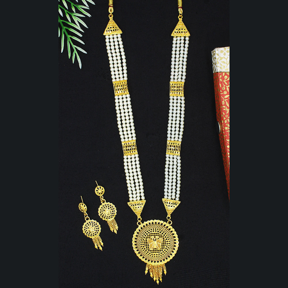 Mahavir Dye Gold Pearl Long Necklace Set