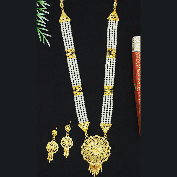 Mahavir Dye Gold Pearl Long Necklace Set