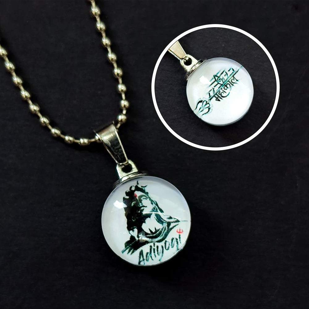 Urthn Adiyogi Lord Shiva Glass Pendant with Chain (Pack Of 6)