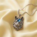 Urthn Wolf Head Pendant Necklace with Blue Crystal Eye(Pack of 6)