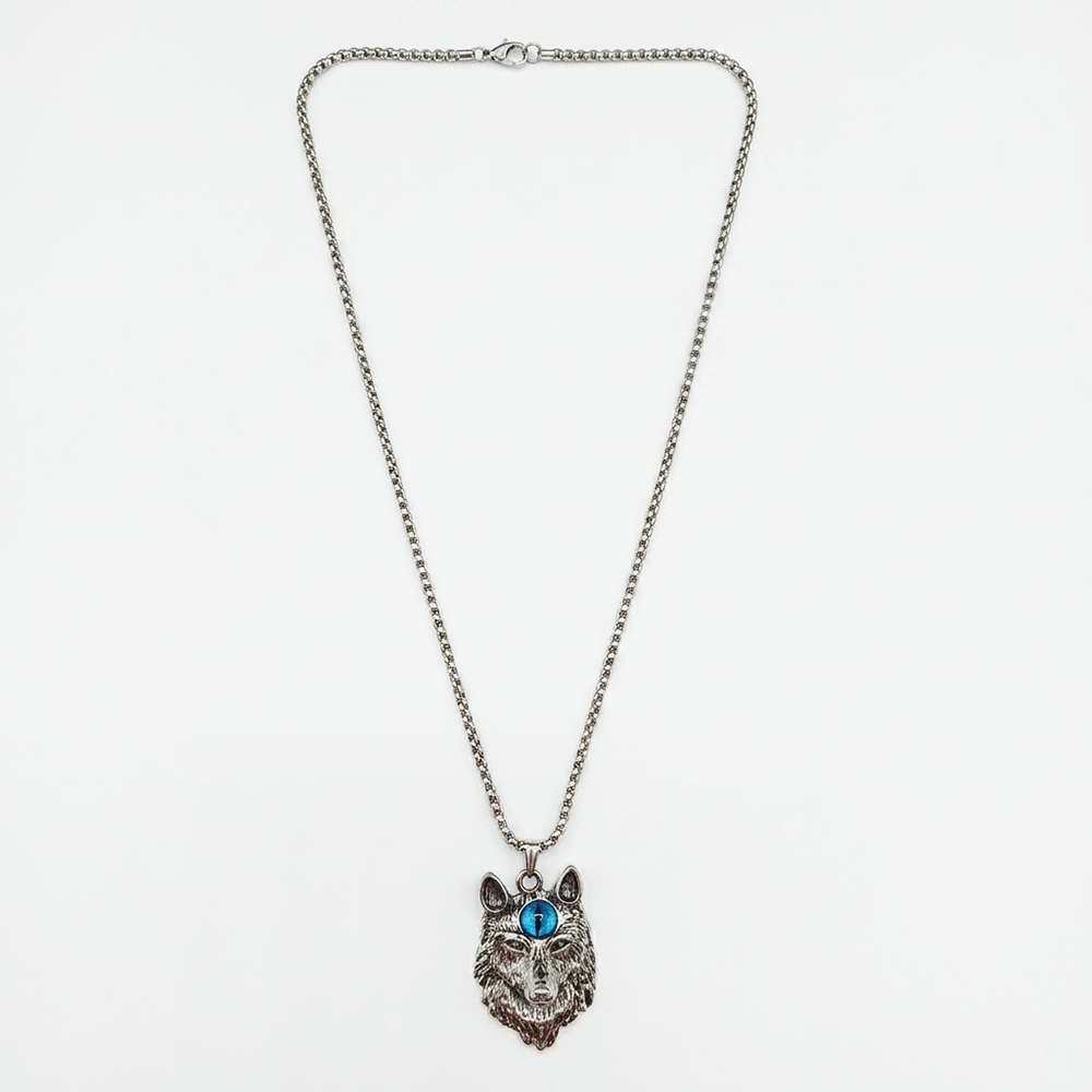 Urthn Wolf Head Pendant Necklace with Blue Crystal Eye(Pack of 6)