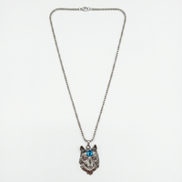 Urthn Wolf Head Pendant Necklace with Blue Crystal Eye(Pack of 6)