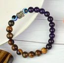 Urthn Mindful Harmony Tiger Eye Bracelet with Buddha & Evil Eye Details (Pack Of 6)