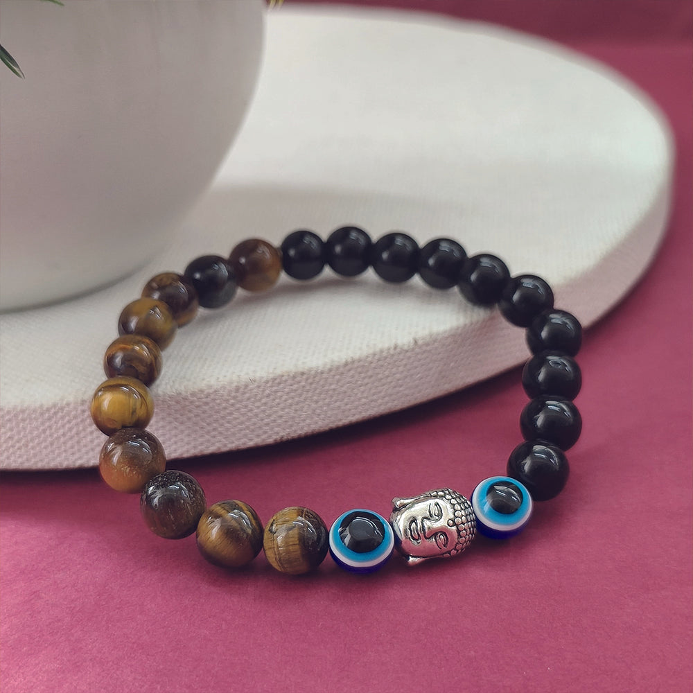 Urthn Mindful Harmony Tiger Eye Bracelet with Buddha & Evil Eye Details (Pack Of 6)