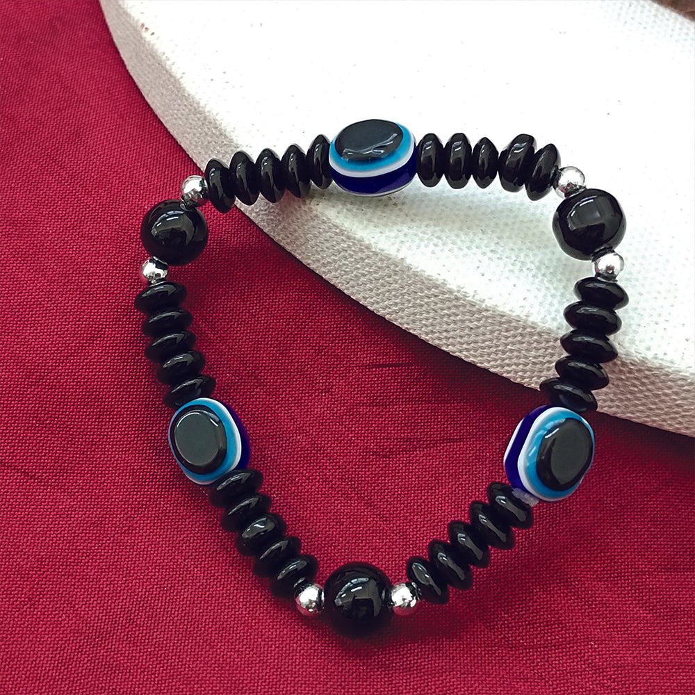 Urthn Black Glass  Evil Eye Beads Bracelet