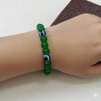 Urthn Trendy Green Beaded Bracelet with Blue Evil Eye Beads ( pack of 6 )