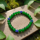 Urthn Trendy Green Beaded Bracelet with Blue Evil Eye Beads ( pack of 6 )