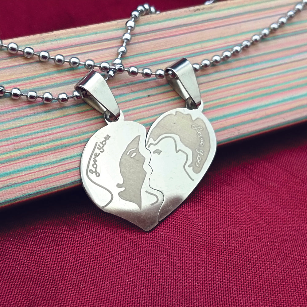 Urthn Heart Shape " Love YOU" Couple Chain Pendant- 1404882 (Pack Of 6)