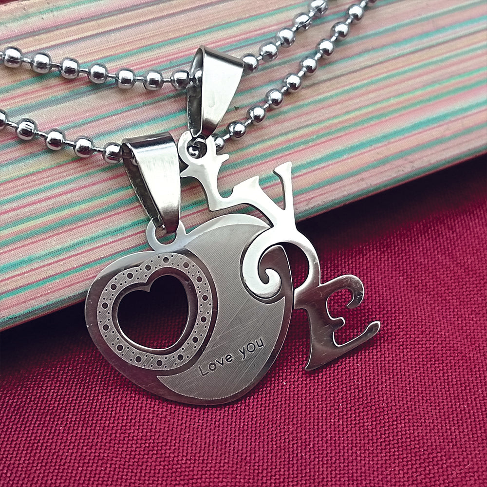 Urthn Heart Shape " Love YOU" Couple Chain Pendant- 1404883 (Pack Of 6)