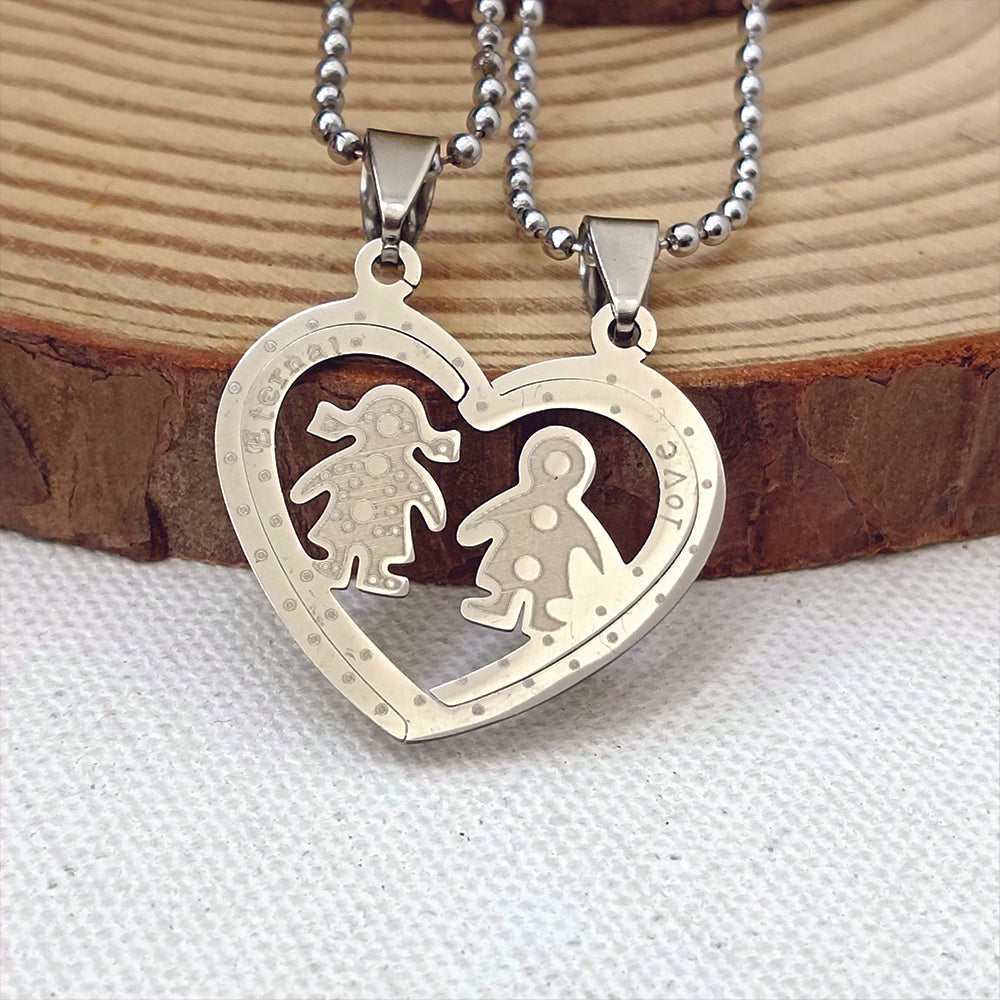 Urthn Heart Shape " Love " Couple Chain Pendant- 1404885 (Pack Of 6)