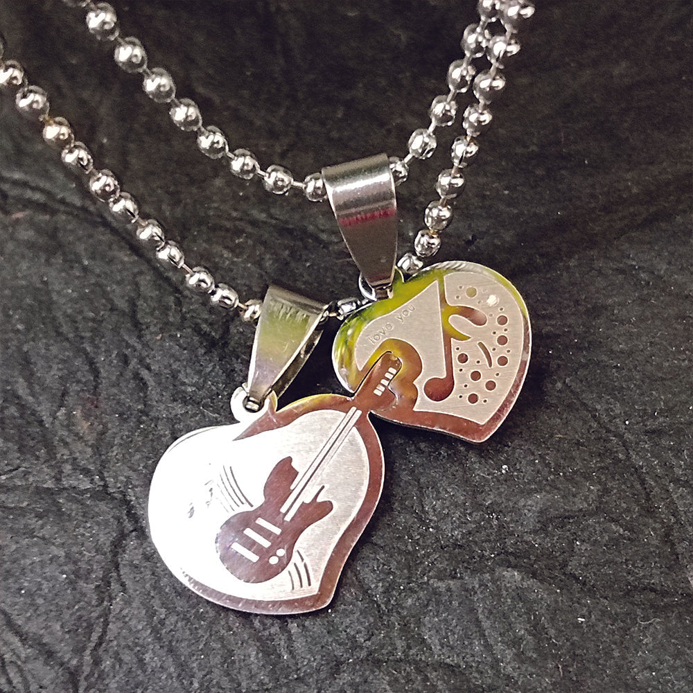 Urthn Music Lover Heart And Guitar Chain Pendant- 1404890 (Pack Of 6)