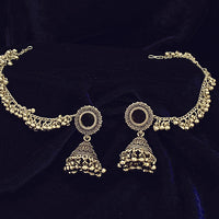 Urthn Oxidised Mirror Jhumkas with Kan Chain