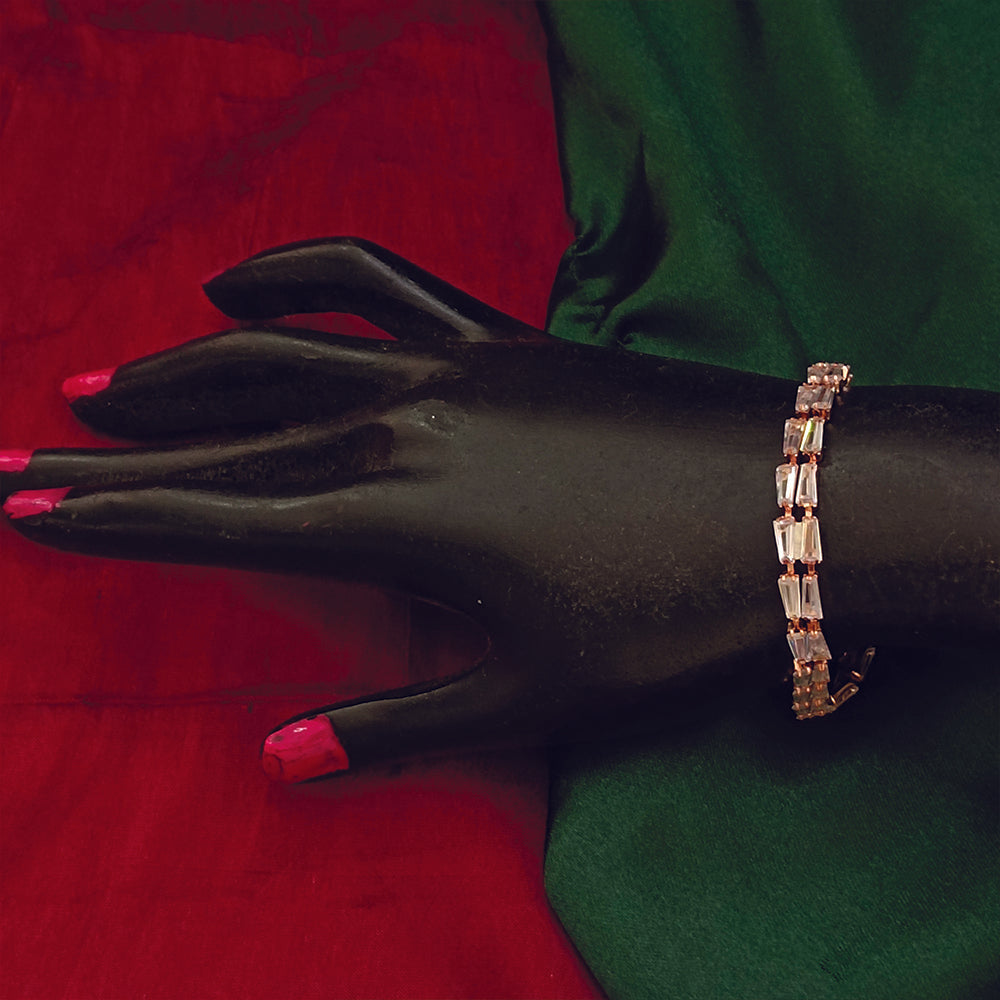 Urthn Rose Plated Crystal Stone 2 Line Bracelet