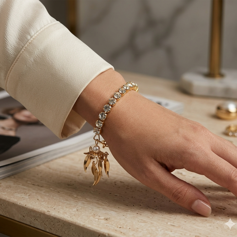 Urthn Gold Plated Sparkling Austrian Stone Bracelet For Women (Set of 6)