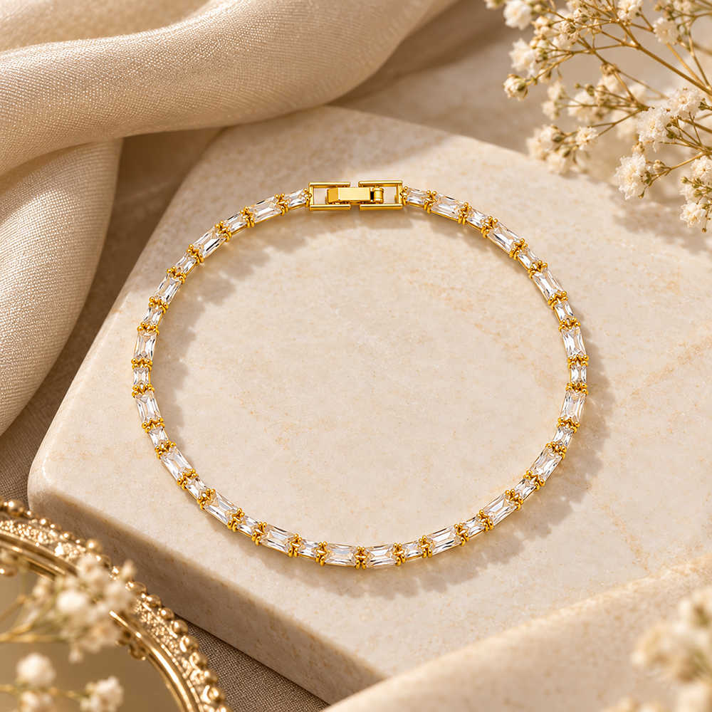 Urthn Dazzling American Diamond Gold Plated Bracelet | Trendy Festive & Party Wear(Pack of 3)