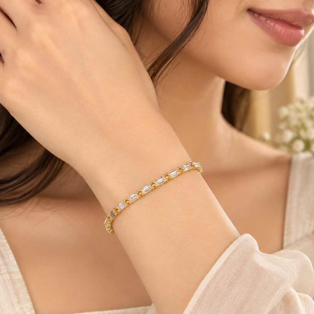Urthn Dazzling American Diamond Gold Plated Bracelet | Trendy Festive & Party Wear